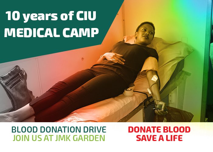 CIUuga's tweet photo. Blood donations drive happening at the #CIU10 celebrations at the JMK Gardens Kisugu. Come donate blood at save a life! https://t.co/JBQkACEhbO