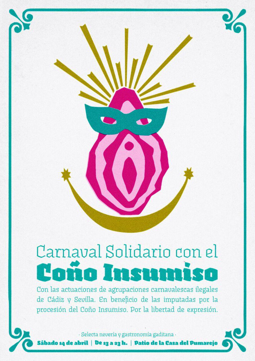 TeresaRodr_'s tweet photo. El sábado que viene en Sevilla se organiza un carnaval solidario por las represaliadas de la Procesión del Coño Insumiso. 
👇😉😉 https://t.co/mRLnAfcbwF