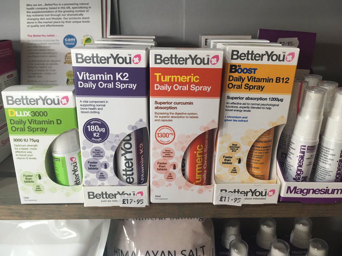 TCHPInfo's tweet photo. What a colourful range of great supplements @BetterYou_Ltd #turmeric #vitamind #b12 #magnesium get spraying! #health https://t.co/5LNsl0zEwq