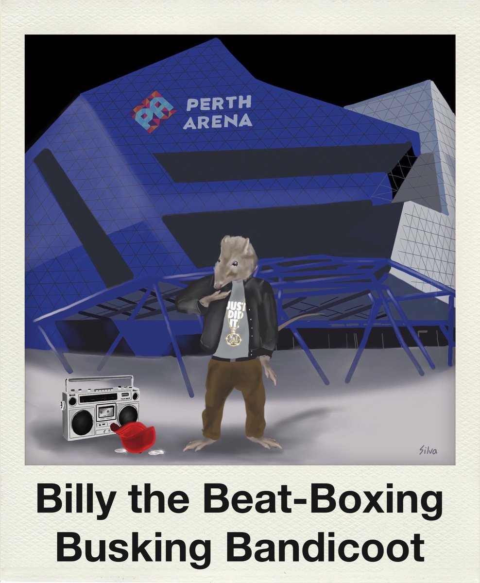 Meet Billy the Beat-Boxing Busking Bandicoot !  #MouseyGals #sereninspired #silva #art #quotes #lyrics #songlyrics #artistsofinstagram #illustration #pertharena #wellingtonstreet #westernaustralia #bandicoot #hiphop #beatbox #busking