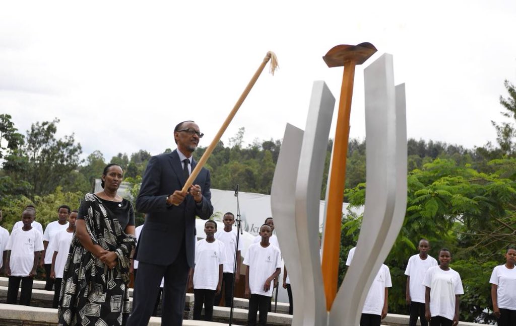 President Kagame and First Lady Jeannette Kagame lead Rwandans in commemorating the 1994 Genocide against the Tutsi by laying a wreath and lighting the flame of remembrance at Kigali Genocide Memorial in Gisozi.  rba.co.rw/tv #Kwibuka24