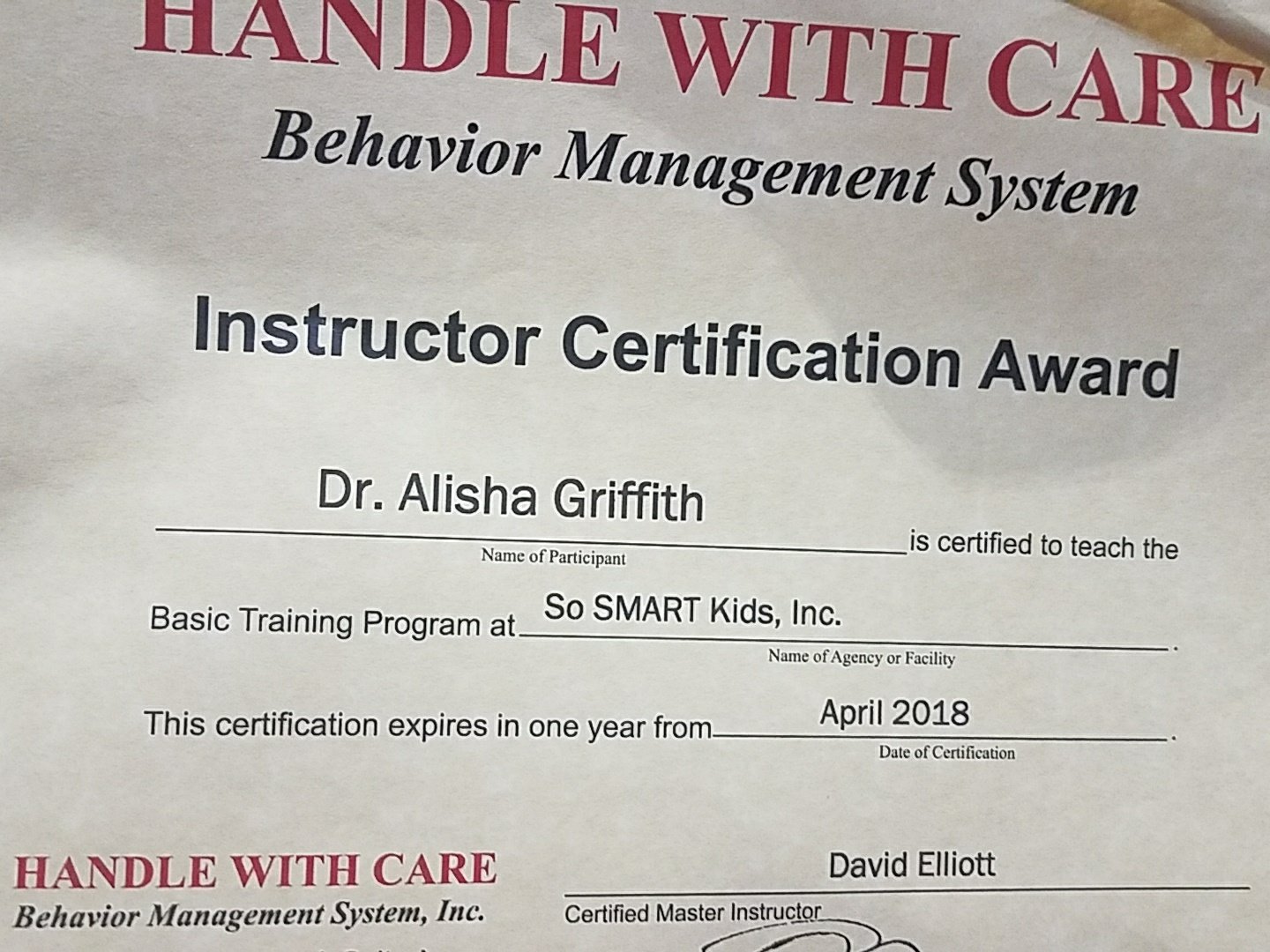 Dr Alisha Ali Griffith I Am Now Certified As An Instructor To Teach Families With Autism Behavior Management Techniques Verbal And Physical Restraints Too Many Of My Autismmoms Are Scared