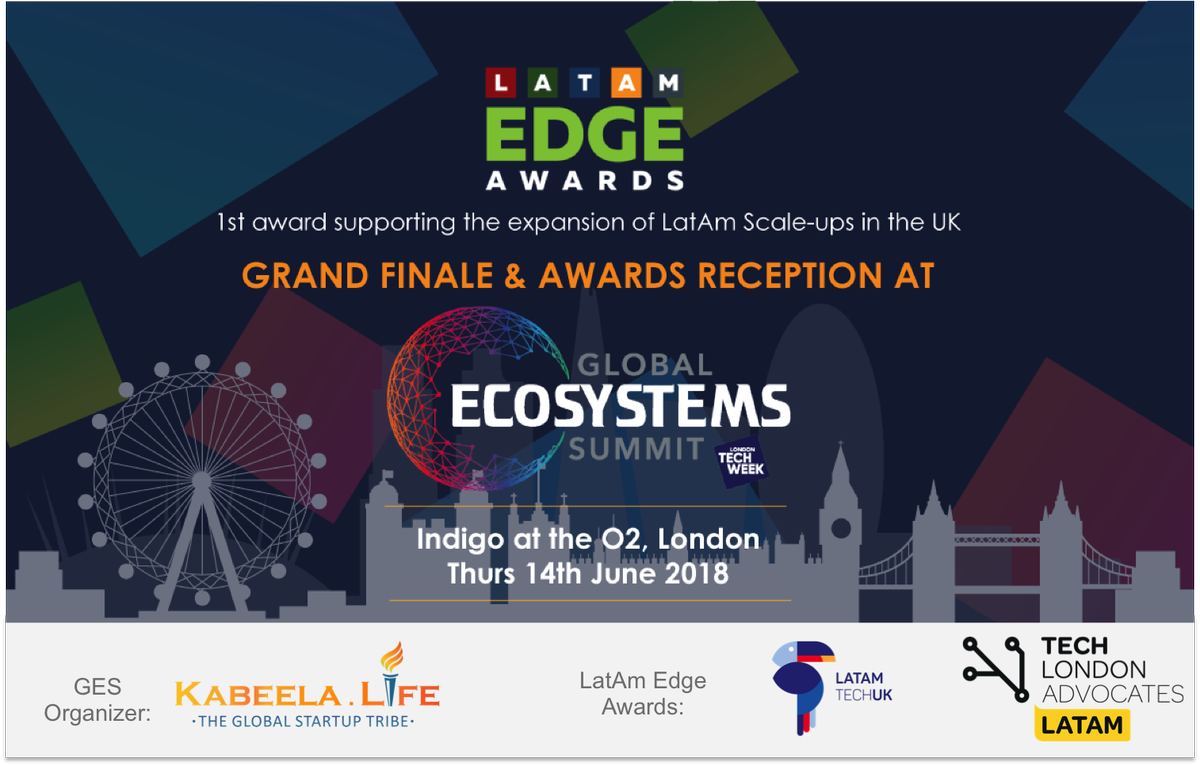 kabeela_life's tweet photo. #London Calling!
Are you a #scaleup from #LatAm looking for market expansion in UK/ Europe and beyond?
Join us at #LEA18 LatAm Edge awards at @LDNTechWeek brought to you by @kabeela_life @TLALatAm @LatAmTechUK
#LTW #GESLondon
Apply before 26th April: https://t.co/v2ePSFys5y https://t.co/sasyK248qV