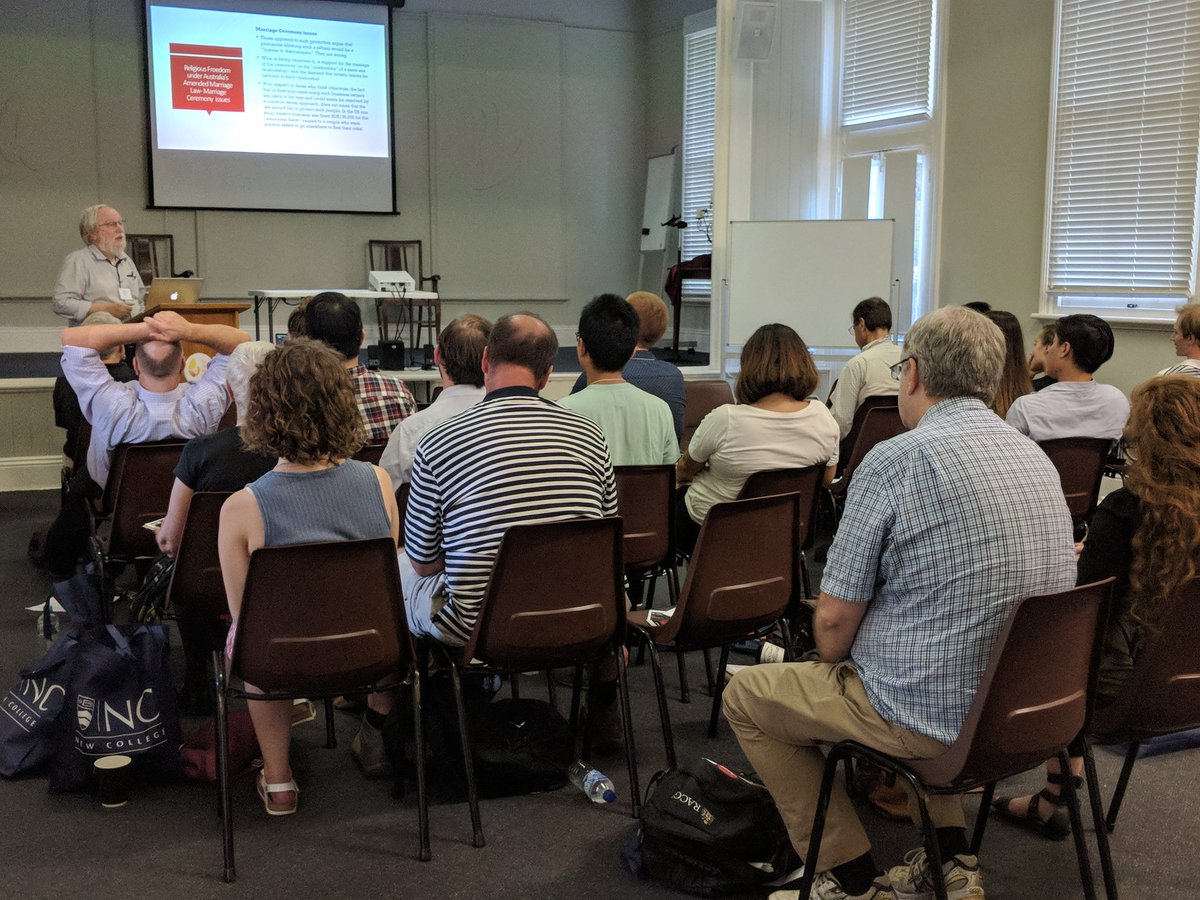 CAUnimelb's tweet photo. Neil Foster unpacks religious freedom issues related to Australia's Amended Marriage Law. @SimeonNetwork #Write2018 https://t.co/5iMXDUP2h5