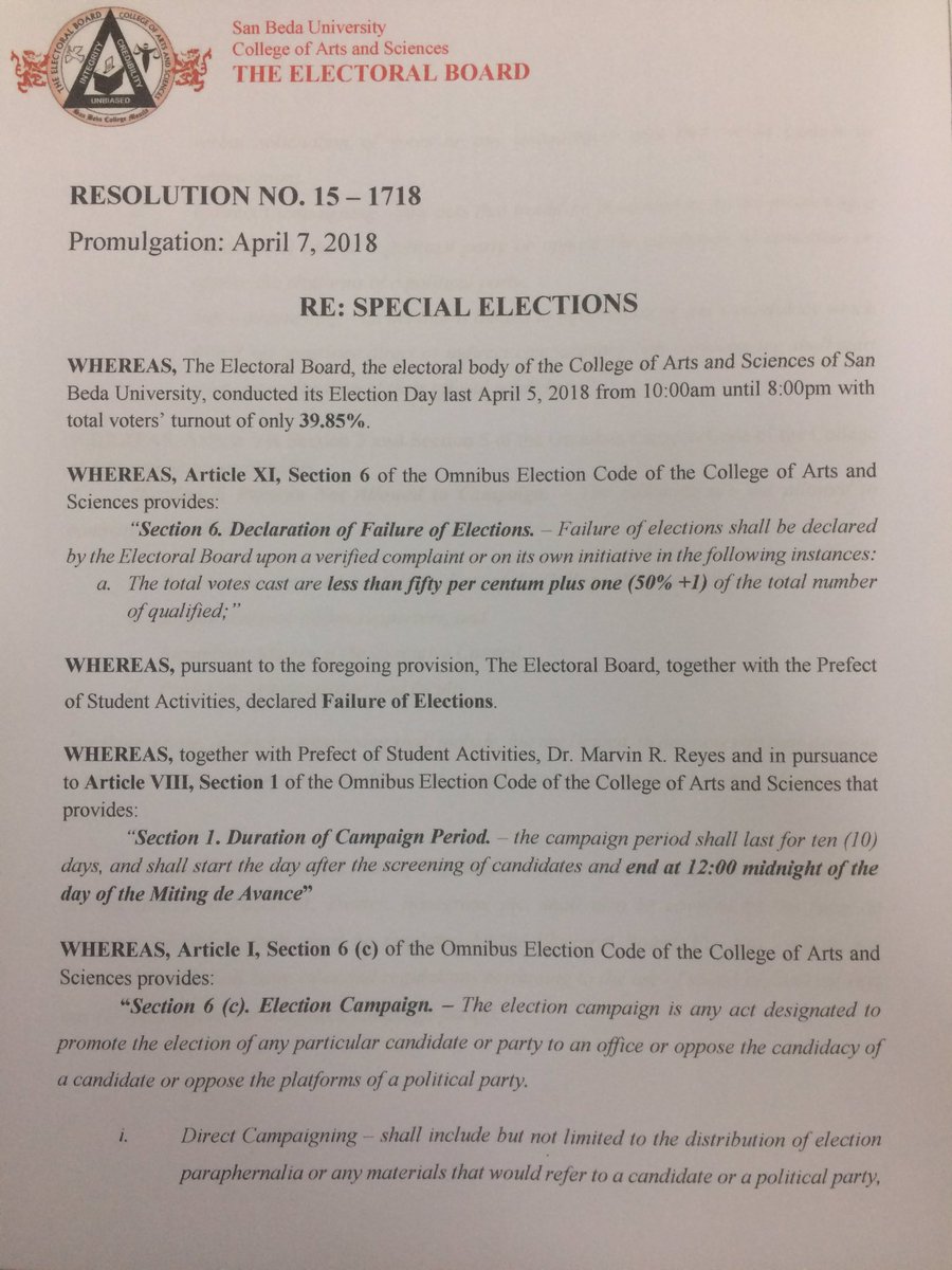 TheELBO_sbc's tweet photo. RESOLUTION NO. 15-1718 
RE: Special Elections 
Please be informed. https://t.co/z7Xz4OrRnC