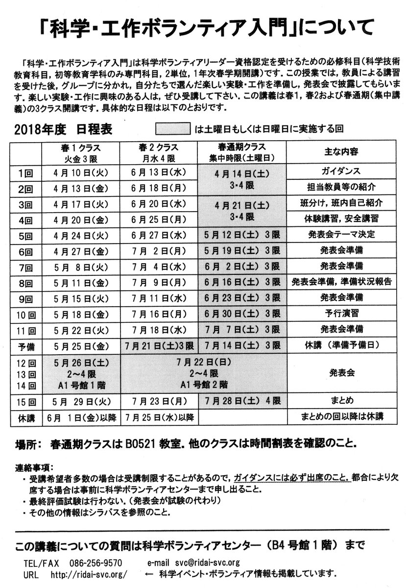岡山理科大学理学部基礎理学科 Auf Twitter 科学 工作ボランティア入門は 授業で学生が選んだ実験や工作を準備して発表を行います そのため 理科教材の開発などに役に立つだけでなく 将来教員になった際に 理科のが面白いと思える実験などができるようになるよう 岡山理科大学理学部基礎理学科 Auf Twitter 科学 工作ボランティア入門は 授業で学生が選んだ実験や工作を準備して発表を行います そのため 理科教材の開発などに役に立つだけでなく 将来教員になった際に 理科のが面白いと思える実験などができるようになるよう