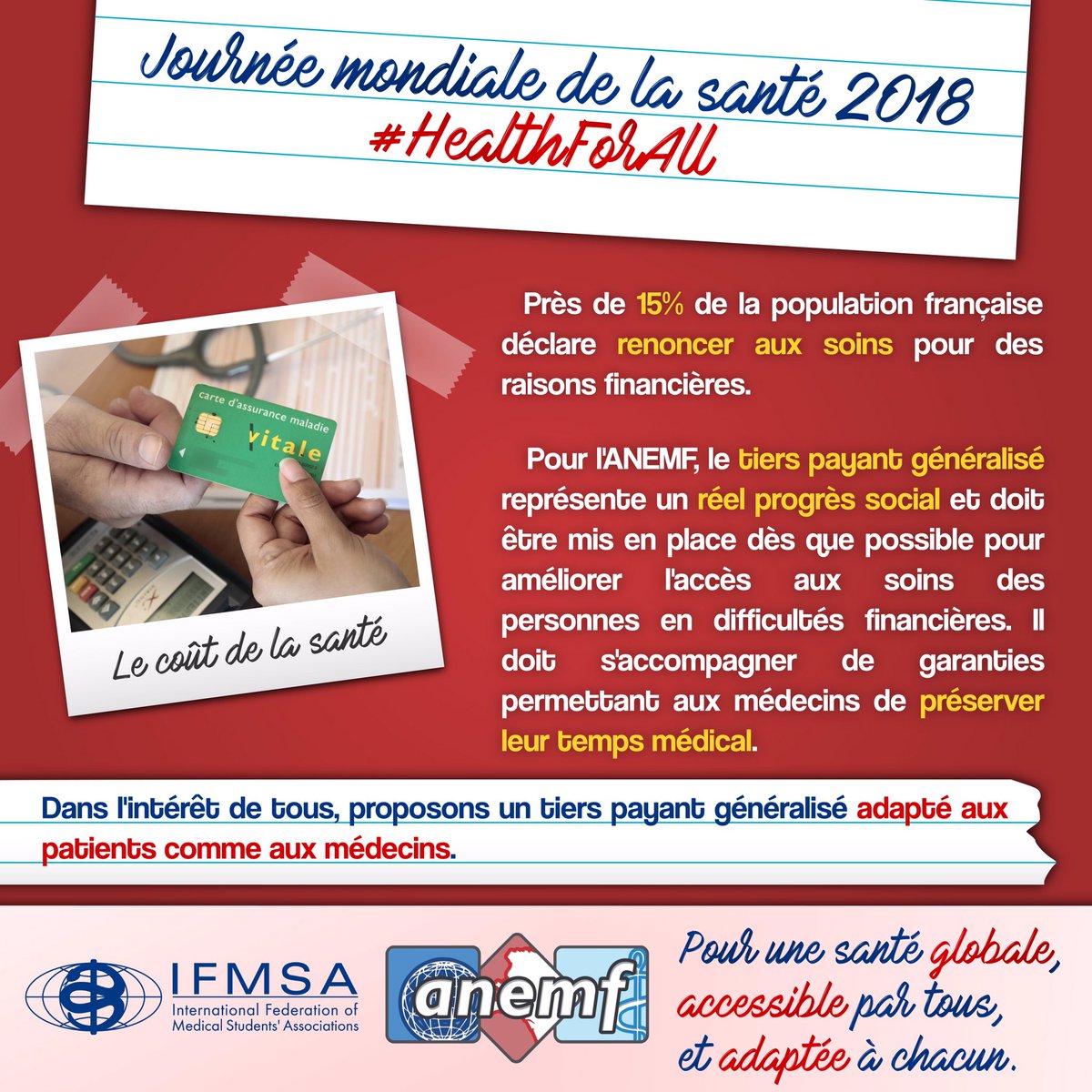ANEMF's tweet photo. 🇫🇷 | Le #TPG peut apporter des solutions aux inégalités sociales de #santé.
🇬🇧 | A generalized third-party payment system can help solve financial hardships linked to #healthcare services’ cost.

#WorldHealthDay2018 cc @IFMSA @WHO @WHO_Europe https://t.co/HZHZdgOLaD