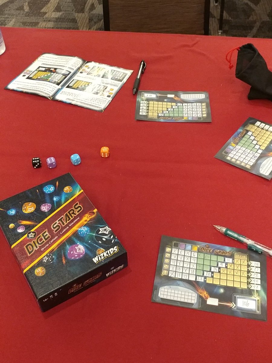 BNerdyCreations's tweet photo. Its 12:04am at @gamestormcon playing the delightful #dicestars by @wizkidsgames with my good bro @HashtagMote #goingstrong #allnightlong #lionelrichie https://t.co/gJkk2RQXST