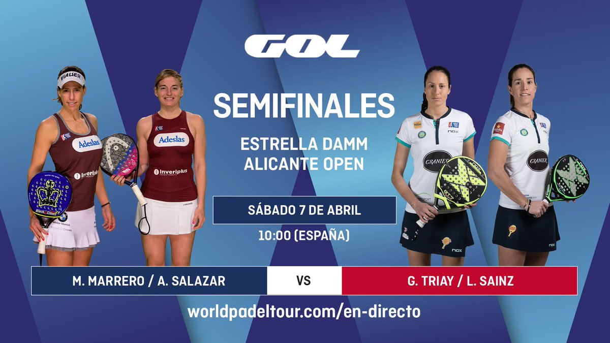 MasPadelX3's tweet photo. Comenzamos en 45 minutos. Disfruta en directo desde tu televisión en @Gol de las semifinales del #WPTAlicanteOpen https://t.co/ILC47AKUgj
