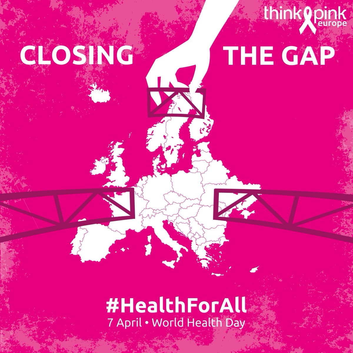ThinkPinkEurope's tweet photo. A person affected by breast cancer's chances should not depend on their country of residence. That is why #ThinkPinkEurope fully supports the #HealthForAll message sent on this #WorldHealthDay. By joining forces, we want to close the #healthcare gap. https://t.co/RC6weZCZnx https://t.co/ZEoPyoShMY