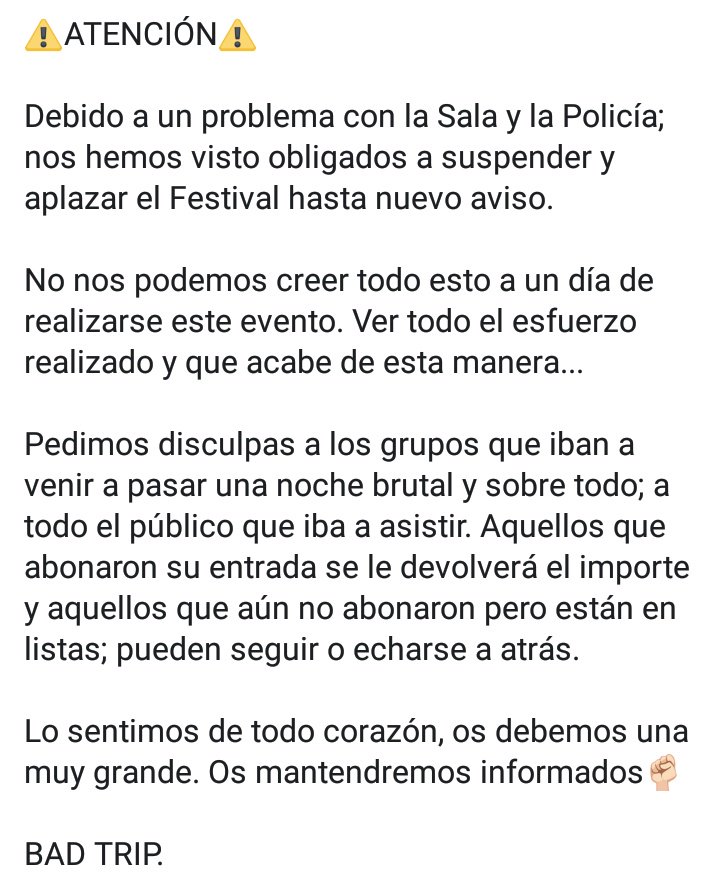 SE CANCELA Y SE ATRASA EL TRIPx_XFEST HASTA NUEVO AVISO. Se agradece difusión.

⬇️⬇️⬇️⬇️⬇️⬇️⬇️⬇️⬇️⬇️⬇️⬇️⬇️