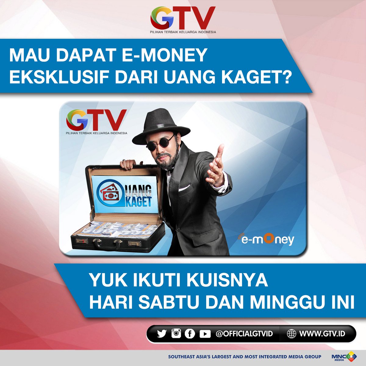 OfficialGTVID's tweet photo. Gimana ? gampang banget dong! Ada 10 E-Money yang siap kita antar ke rumah kamu, jika kamu berhasil jawab pertanyaan #KuisUangKagetGTV hari ini ! @officialgtvid https://t.co/JeXyBG9DAe