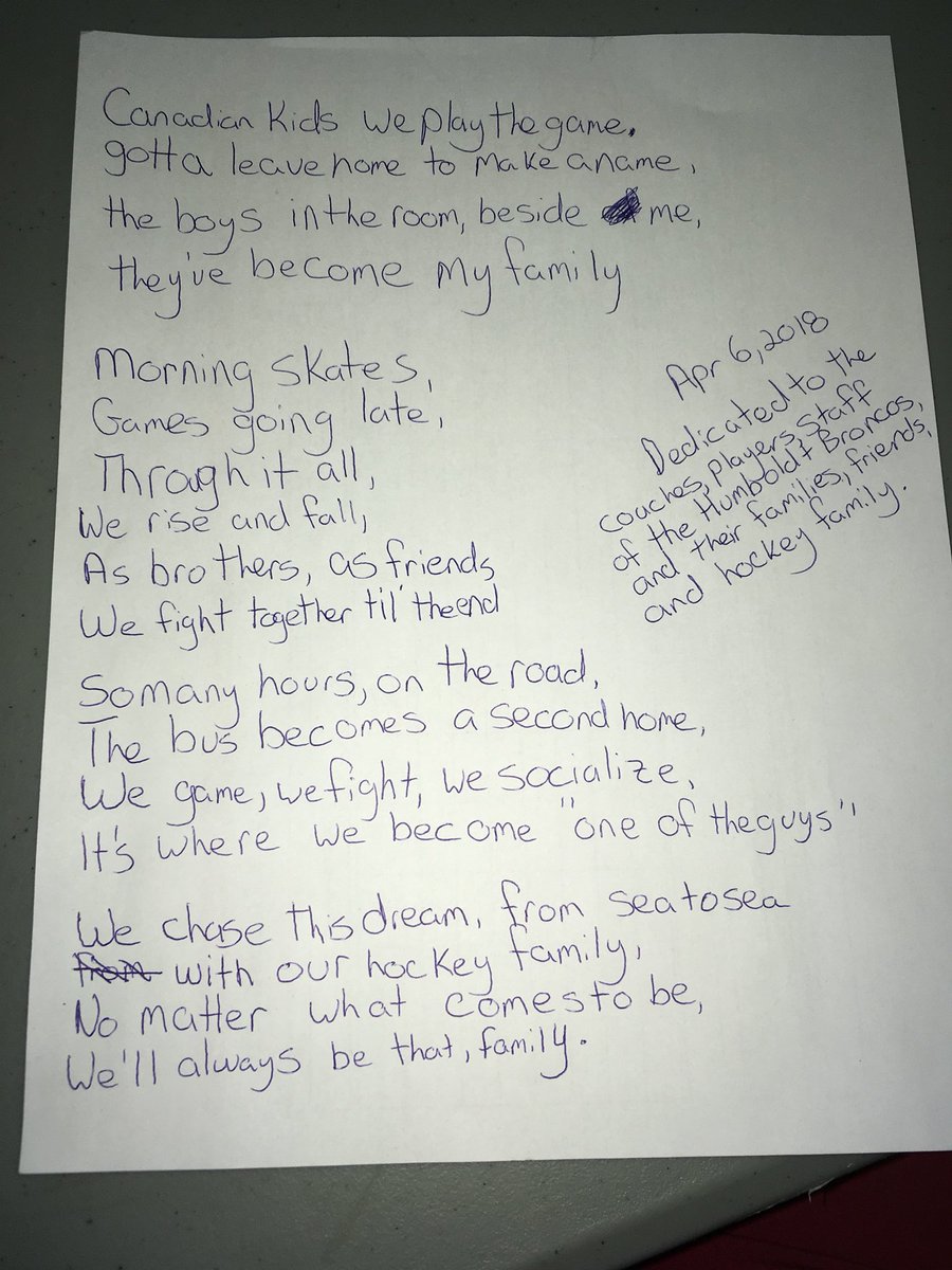 CJohnson1986's tweet image. Poem I wrote. Coming to terms with the @HumboldtBroncos tragedy, as a former athlete, and as a parent is unbelievable. The horror these people are going through. Rest easy, to those who’ve lost their lives, and speedy recovery for the injured. #hockeyfamily #HumboltBroncos