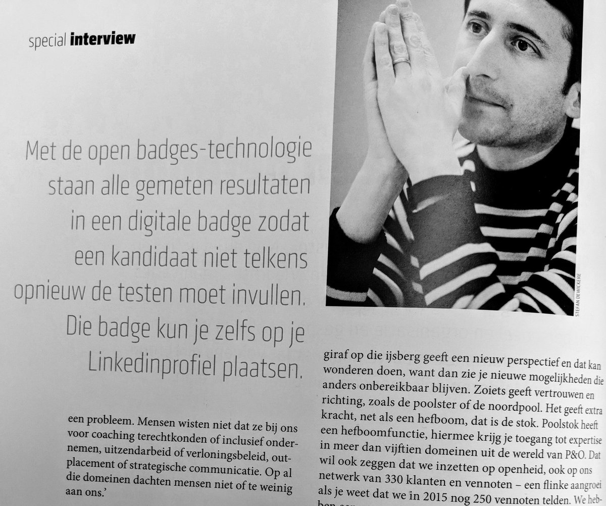 be_badges's tweet photo. Algemeen directeur @vincentvm  bevestigt in maandblad @vvsg de commitment van @Poolstok_  om de innovatie van #openbadges naar HR te brengen. #HRtech #betech https://t.co/YGeQejIdya