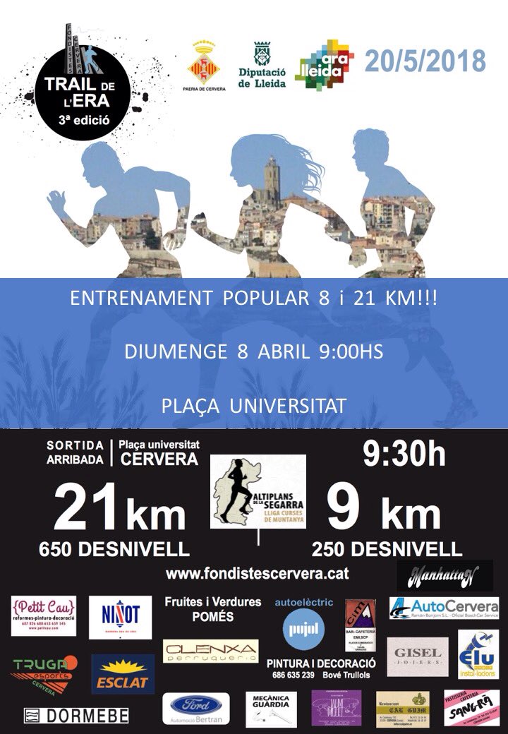 FondistaCervera's tweet photo. Diumenge 8 d'Abril entrenament popular pels circuits de la Trail de l'Era. T'esperem!!! https://t.co/ZEAdJrQ9iq