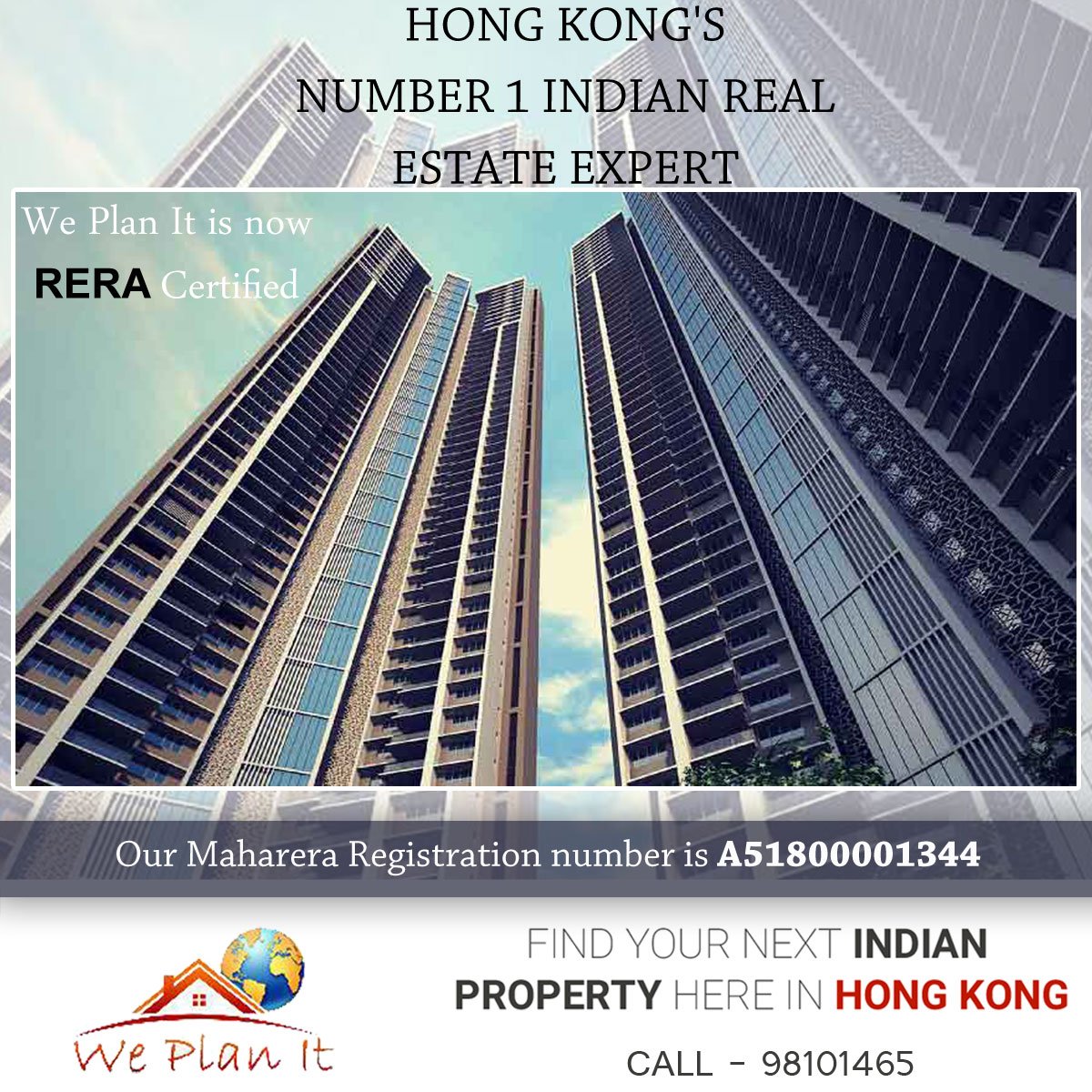 WePlanItHK's tweet photo. HONG KONG'S NUMBER 1 INDIAN REAL ESTATE EXPERT.
Meet us, We are #RealEstate Advisory in #HongKong For #IndianProperty #WePlanItHK
Visit for more : https://t.co/cx5QJV8jbx
We Plan It now RERA Certified
#Investment #Home #SecondHome #NRIInvestment https://t.co/Mvm3ZnsAdm