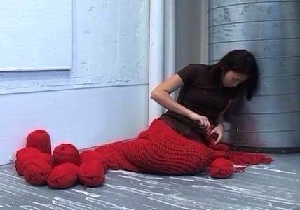 womensart1's tweet photo. Performance art piece by artist Bea Camacho entitled "Enclosure", crocheting a cocoon for herself in 11 hours without  interruption #womensart https://t.co/SDz90LIFKX