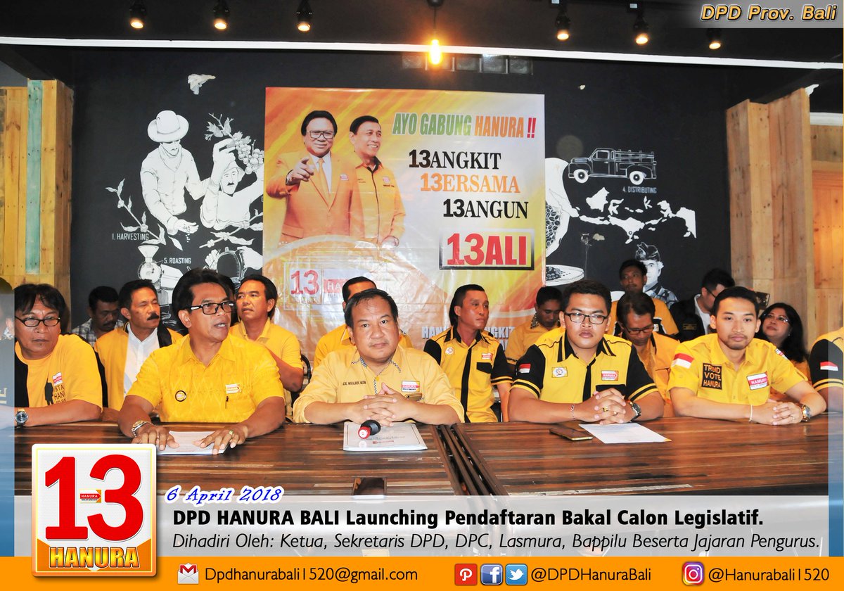 DPDHanuraBali's tweet photo. LAUNCHING Pendaftaran Bakal Calon Legislatif.
Bukan hanya kader-kader terbaik, namun kami juga mengundang tokoh masyarakat, para profesional, stake holders, mengajak para seniman dan budayawan untuk menyuarakan aspirasi secara langsung dengan duduk di kursi legislatif. https://t.co/RFTiI2Yt8O