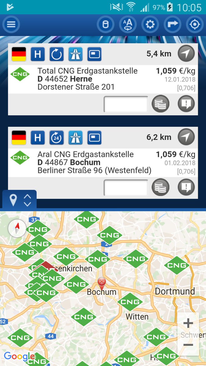 gibgas's tweet photo. @GerdKebschull @erdguenstig ...die #gibgas #CNGApp ist blau und in #Bochum gibt es eine Tanke, die ist auch in der grünen App drin. https://t.co/hH6IMVtBRo