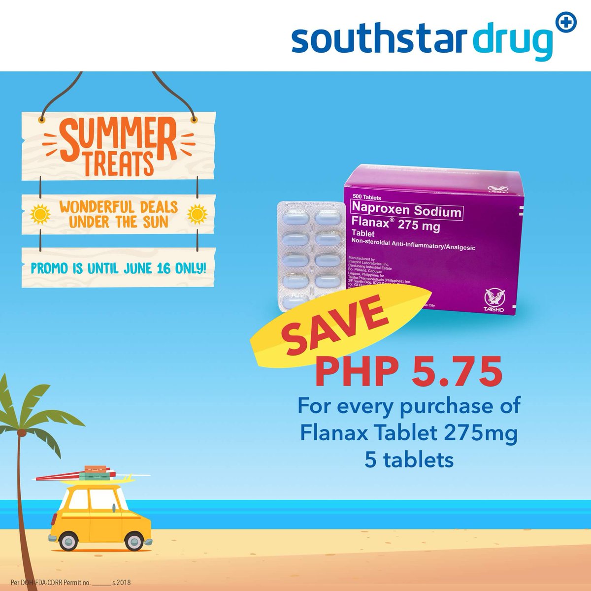 Relieve the aching and do more with Flanax Tablet 275mg. Save Php 5.75 every 5 tablet purchase.