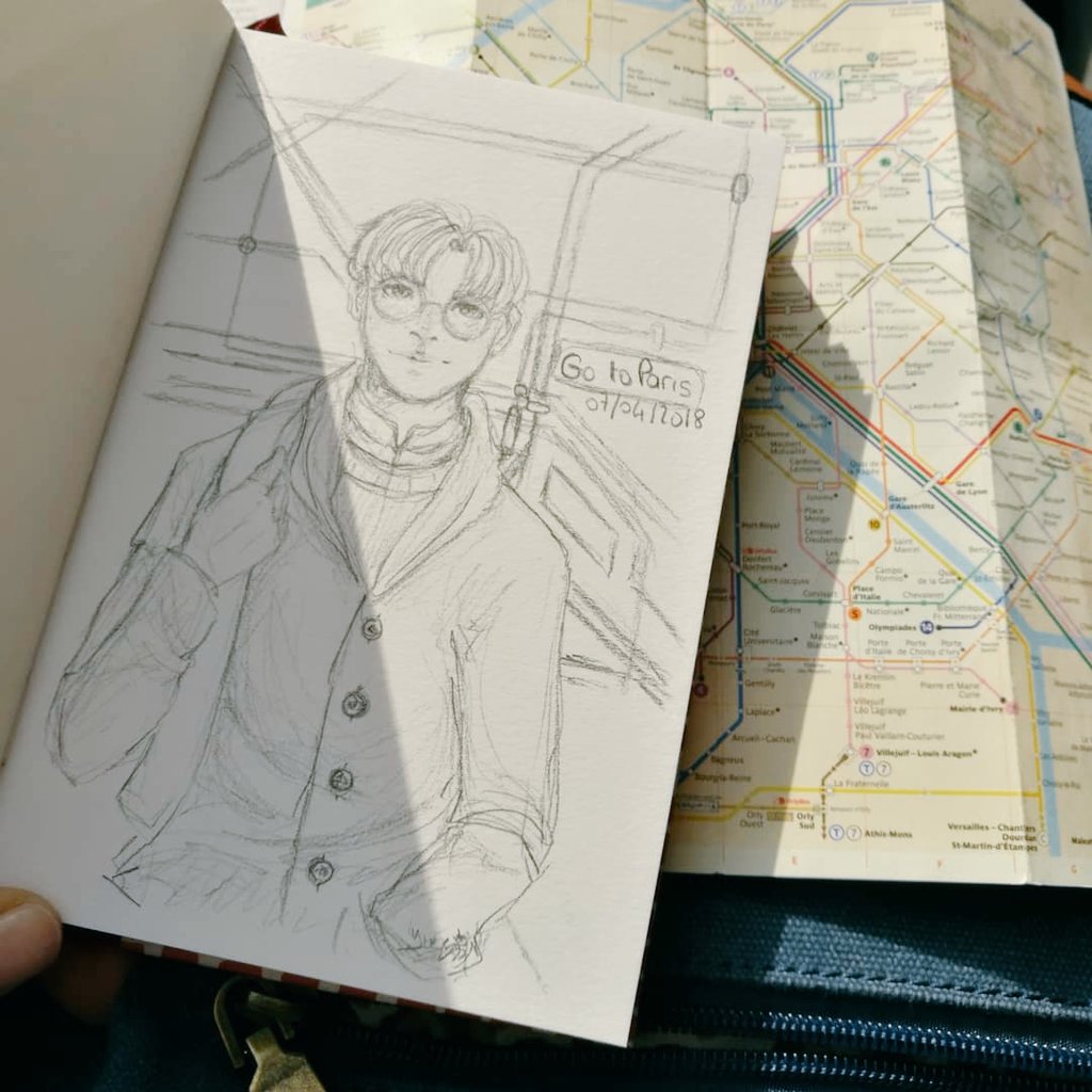 MllxYume's tweet photo. Same as Insta'. Going to Paris today. First draw in my new sketchbook (thx auntie💞)
I'm going to take metro during all the day and go to the design fair, Paris 'm already tired ahah!
#Paris #metro #designfairparis #sainteanne #originalart #traditionnalart #springday https://t.co/r7GAYBYHTc
