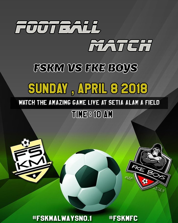 ⚽️Match day 3
.
▶️FSKM FC VS FKE BOYS
Sunday, 8 April 2018
Setia Alam A
Jom turun support ! See you guys there🔥💪🏾⚽️ #fskmfc #fskmalwaysno1