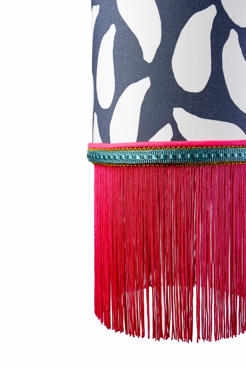 BeauVamp's tweet photo. A bit more tassel fringe for the weekend! Featuring the @bon_maison shell print. #lampshade #colourpop #fabricsdesign #lights #lighting #interiordesign #pink #tassel https://t.co/nGIZ8NNiY1