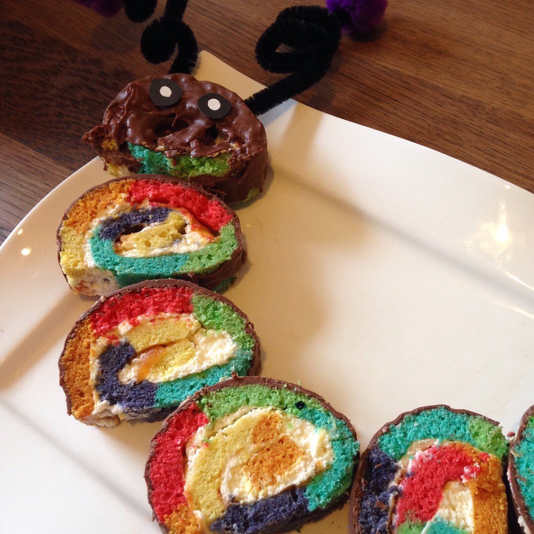 guitarina's tweet photo. 14 year old birthday twins arriving soon ... you can never be too old for a rainbow caterpillar cake, right?! #retrobirthday ๐๐ https://t.co/TNq6Fr7HfD