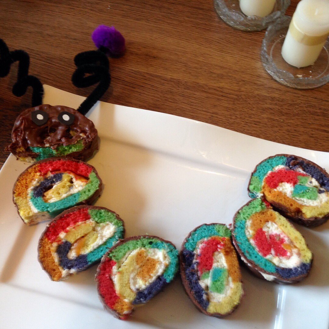 guitarina's tweet photo. 14 year old birthday twins arriving soon ... you can never be too old for a rainbow caterpillar cake, right?! #retrobirthday ๐๐ https://t.co/TNq6Fr7HfD