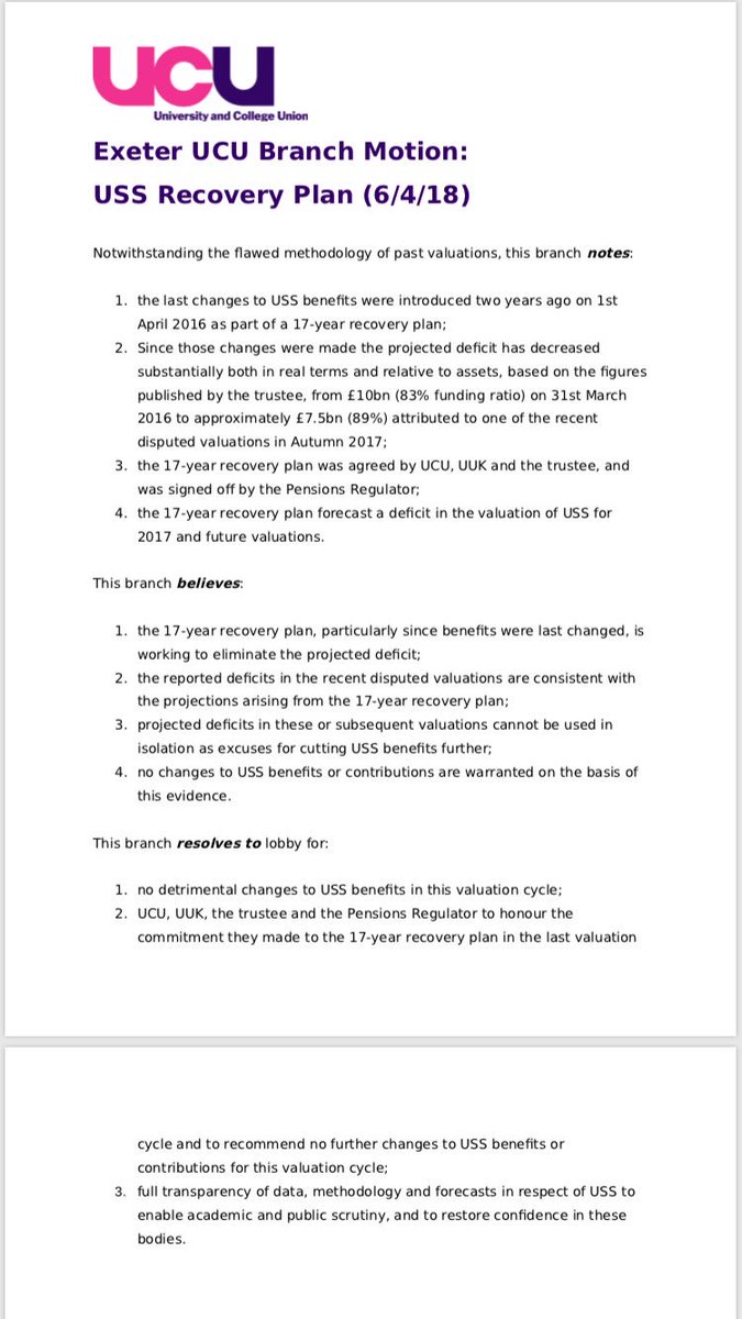 ExeterUCU's tweet photo. At our quorate EGM yesterday, the Exeter UCU passed the following motions #USSstrike #RejectUUKdeal #JustSayNo https://t.co/6ybr8vLo34