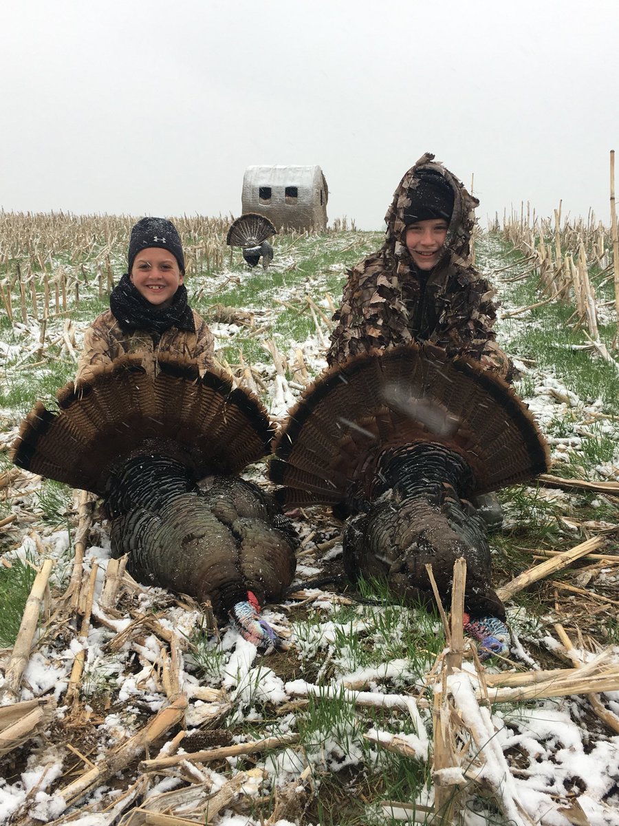 BackwoodsLife's tweet photo. Congrats to Brady and Isabella on two gobblers this morning! In the snow too! #kentucky #turkeyhunting #snow #backwoodslife #turkeyseason #springbreak #winterstill #realtreelife #iamsportsman #alwayslethal #phil413 #hunting #outdoors @hawkeoptics @RedneckBlinds @Realtree https://t.co/gyljuCBOkY