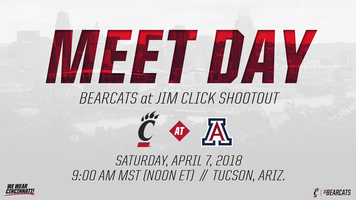 GoBearcatsTFXC's tweet photo. It's a #Bearcats #MeetDay in the desert 🌵!
🐻🐱🆚 #JimClickShootout
📍Tucson, Ariz. (@ArizonaTrack)
⏰ 9am MST (Noon ET) Field
⏰ 12:30pm MST (3:30pm ET) Track
📊 https://t.co/noe4DEnomn
📺 none https://t.co/094grm7ry4
