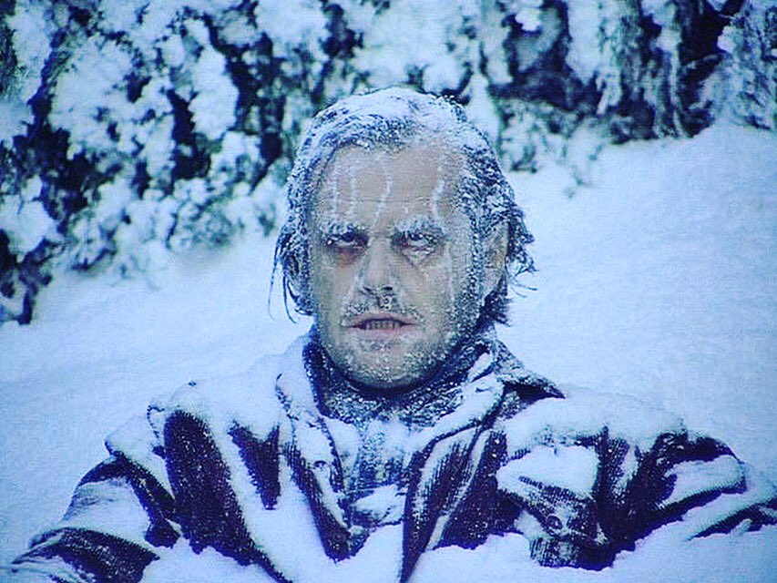 FLRCIthaca's tweet photo. Hey Skunk Cabbage Runners — make sure to dress warm tomorrow so you don’t end up like our buddy Jack Torrence! Looks like it’ll be low 30s with some wind when the race starts at 10am. #skunkcabbageclassic #ithacaiscold https://t.co/tH1Ma7n2rL