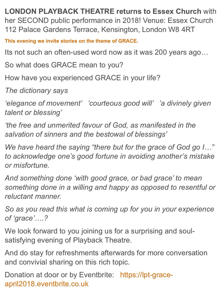 LondonPlayback's tweet photo. Next performance by #London #Playback #Theatre is Friday 20/04/ 2018 at Essex Church in Notting Hill Gate. Tickets: https://t.co/iuaapNsFxq https://t.co/FOB2gY5TMc