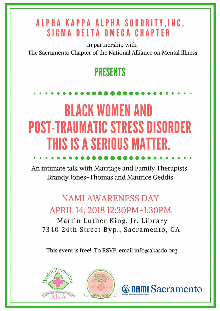 SDOAKAs's tweet photo. SDO invites you to join the discussion. Learn about PTSD from a non-military perspective, and how you can support those dealing with trauma.  #HealthPromotion #NAMI https://t.co/Hqg2QKJy8J