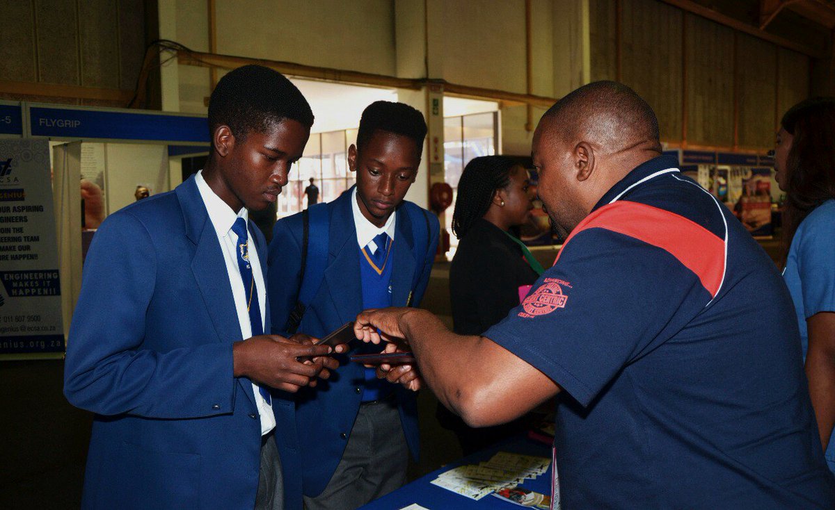 OfficialSACAA's tweet photo. Day 5 of the #Randshow2018 started on a high note as young #Aviators from Badirile High School descended upon the #SACAA stall. Elias Motloung, Airports &amp;Airlines inspection is seen engaging learners on the various opportunities in aviation.
 #20yearsofkeepingyousafeinthesky https://t.co/omYOpXdQ6a