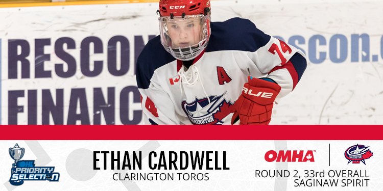 HometownHockey's tweet photo. The 33rd overall pick by the @SpiritHockey is Ethan Cardwell (@02AAAToros)! #OHLDraft https://t.co/6kNkWMLOSK