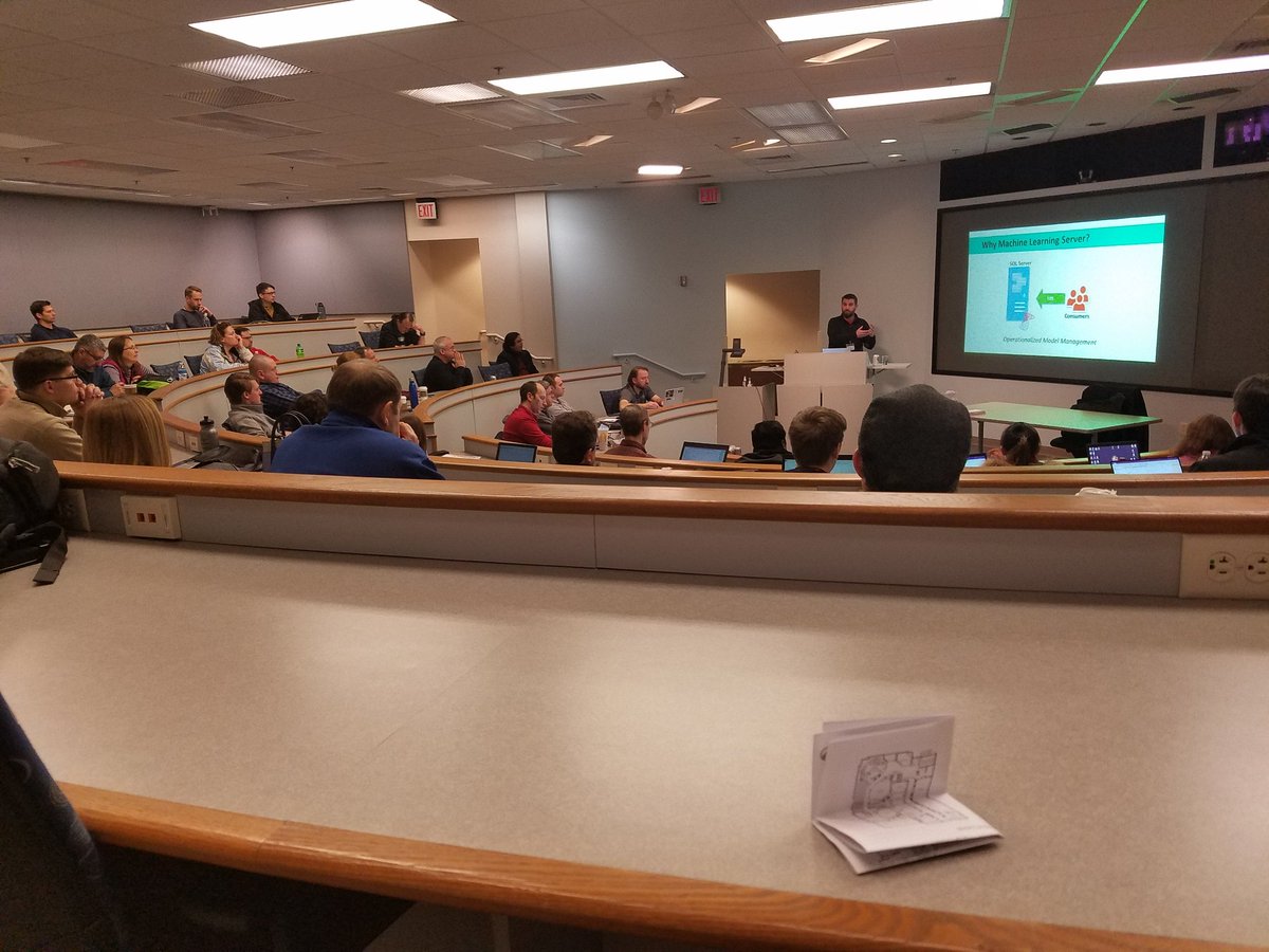bestnikkiever's tweet photo. Early morning machine learning anyone? @LowOnDiskSpace kicking off #SQLSatMadison https://t.co/wa3WKHCg0T