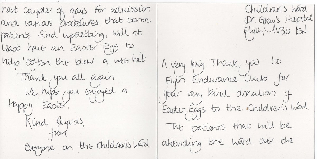 ElginEndurance's tweet photo. A lovely little card came today from the Children's ward @DrGrays_Elgin for. Nice to know the eggs will help cheer up some little faces😊
#Elgin #morayspeyside #BigBadBikers https://t.co/GLalDPA5aG