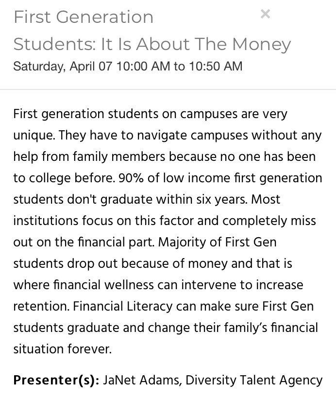 JaNetAdamsSpeak's tweet photo. I look forward to presenting twice today at #NACANPL. 10AM & 3:30PM. First up 10AM in RM 10 I will be discussing #FirstGen students and #money. At 3:30PM I will be talking about Politics and #HigherEd RM 08. All are welcome! #2nab #sapro #sagrad #sachat https://t.co/G97bnkqe3M