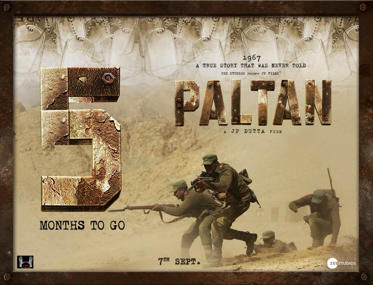 A story unheard, a victory waiting to be celebrated.
#5MonthsToPaltan #Paltan 💪

#JPDutta <a href="/ZeeStudios_/">Zee Studios</a> <a href="/RealNidhiDutta/">Nidhi Dutta</a> <a href="/bindasbhidu/">Jackie Shroff</a> <a href="/rampalarjun/">arjun rampal</a> <a href="/SonuSood/">sonu sood</a> <a href="/SiddhanthKapoor/">Siddhanth Kapoor</a> @harsha_actor <a href="/LuvSinha/">Luv S Sinha</a> @eshagupta2811 <a href="/sonalchauhan7/">SONAL CHAUHAN</a> @Monica_Gill1 <a href="/ms_dipika/">Dipika Kakar Ibrahim</a> @KuttySujay