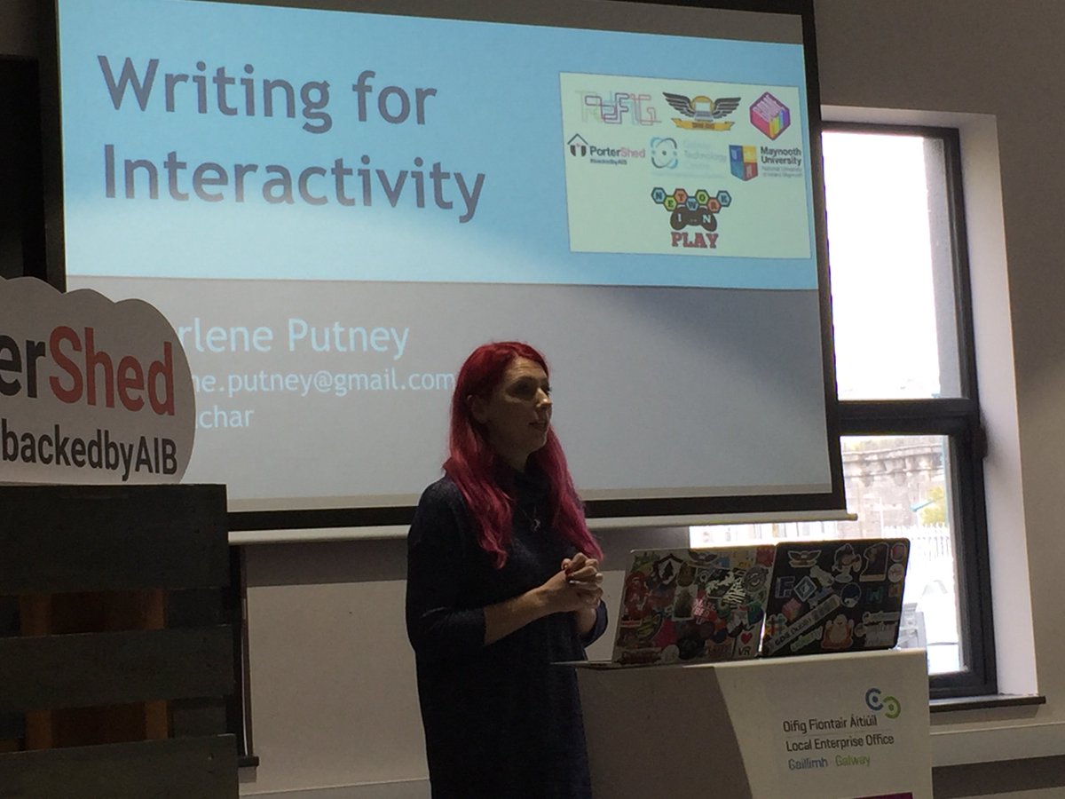 whykay's tweet photo. Woah, that’s a lot of stickers between @AlphaChar & my laptop! She’s kicking off her #NarrativeGames workshop this morning at @portershed. #DiversityInGames #portershed #ReFig #NetworkinPlay https://t.co/D0bQmmLe1J