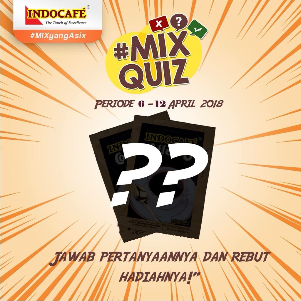 Indocafe_ID's tweet photo. Yuk jawab pertanyaan ini dan dapatkan pulsa sebesar 50.000 untuk 5 orang! #mixquiz

Variant Indocafe apa yang adalah campuran Kopi Indocafe dengan takaran gula yang pas? Kapan waktu tepat untuk menikmati kopi ini?

Pssttt…. Jawaban bisa kamu dapetin di https://t.co/zZETqi2hl1 https://t.co/CkZ7HDH9xq