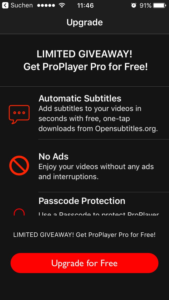 macci's tweet photo. @azurcoding 
First make Proplayer free in Appstore, now it comes with "free" upgrade for 99/Year !!!??? App is not working anymore, you have to download your Files with iTunes. https://t.co/GtyVN03IoC