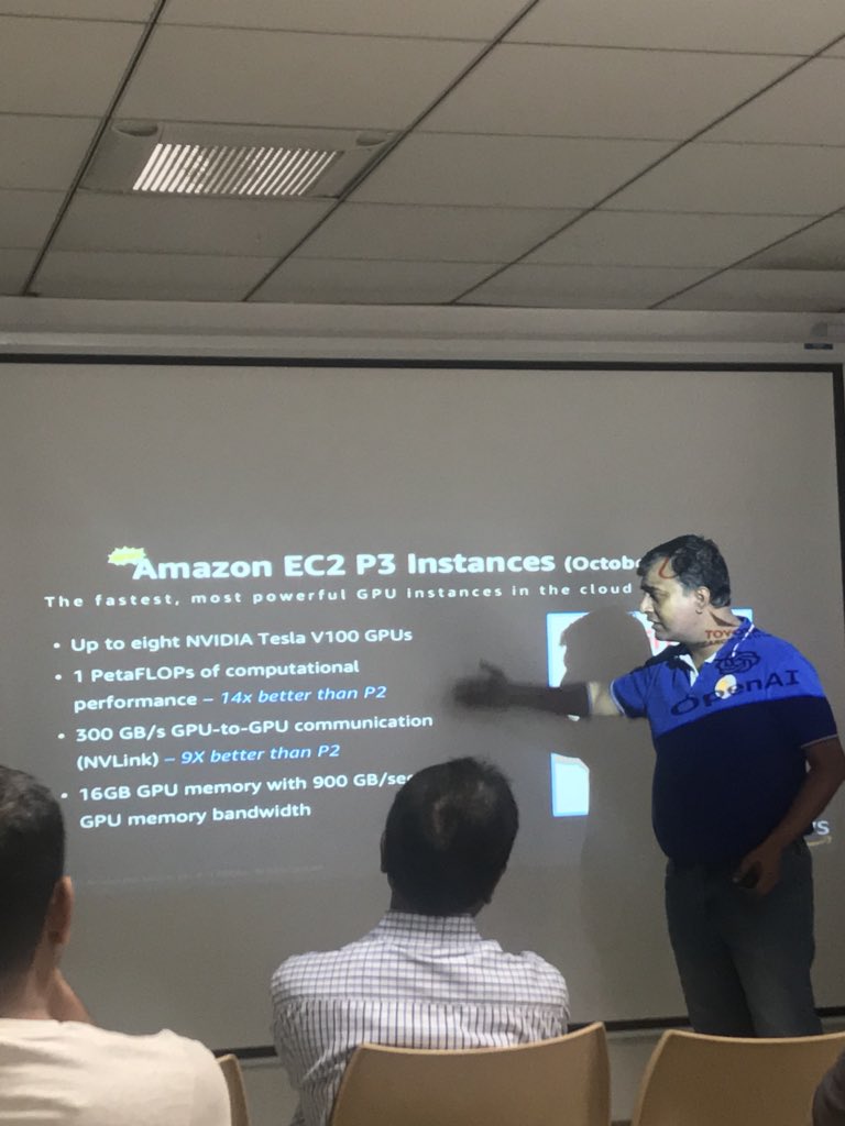 Amazon's <a href="/madhushekar23/">Madhusudan Shekar</a> wants you to run #MachineLearning on the fastest and most powerful #GPU on a #cloud, for just $25 / hour 

#AWS #AI #ML #DataScience #CloudComputing #BigData #DataAnalytics #DevOps #ArtificialIntelligence #StartupIndia #DeepLearning #DigitalTransformation