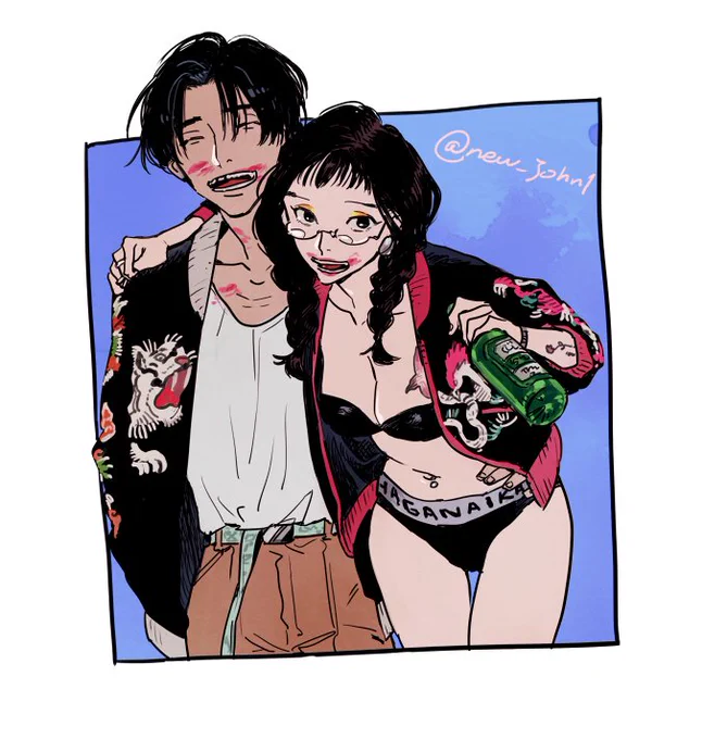 歯がない彼氏がいる女の子らくがき 