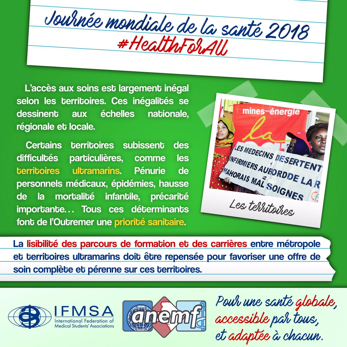 ANEMF's tweet photo. 🇫🇷 | Les territoires d’#Outremer ont une offre de #soins instable et insuffisante : c’est une urgence sanitaire !
🇬🇧 | French #oversea territories suffer from unstable and insufficient #healthcare services : it’s a #health emergency !

#WorldHealthDay2018 cc @IFMSA @WHO https://t.co/yszoeAV19n