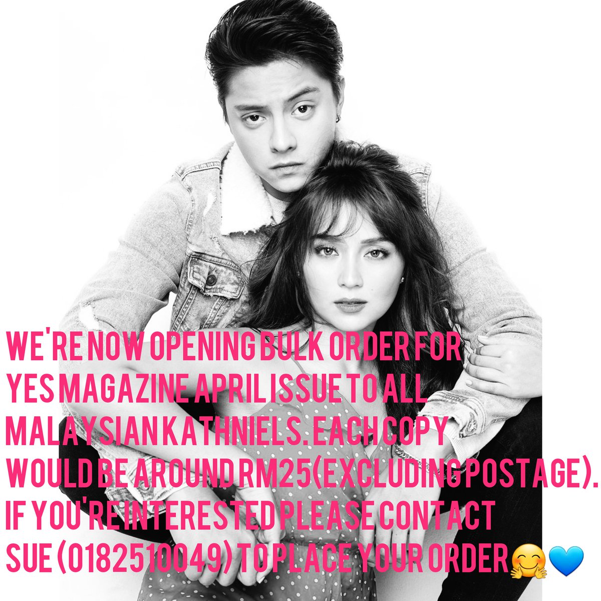 Grab your chance to have a copy of the April issue of Yes Magazine exclusive for Malaysian KathNiels! For inquiry,please contact the number below or just send us a DM #KathNielForYES