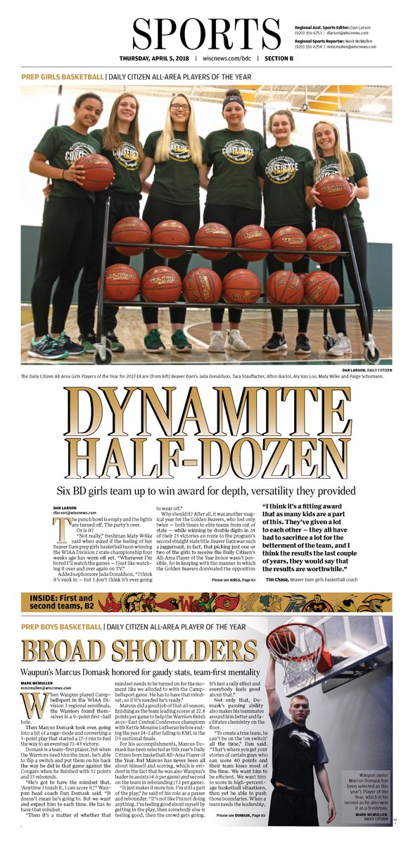 mmcmull2's tweet photo. Hey folks, we've got our All-Area teams and Players of the Year awards in today's paper. Here are photos of the section that was created by @Smithmi. Awesome designs for sure. https://t.co/dydmDbQLLh