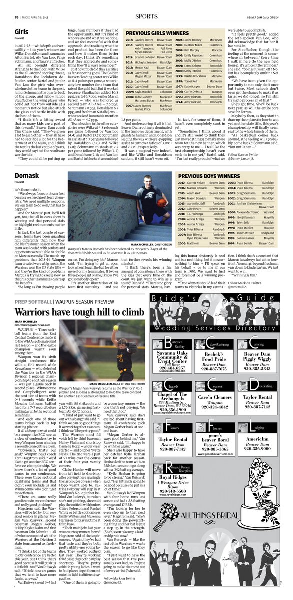 mmcmull2's tweet photo. Hey folks, we've got our All-Area teams and Players of the Year awards in today's paper. Here are photos of the section that was created by @Smithmi. Awesome designs for sure. https://t.co/dydmDbQLLh